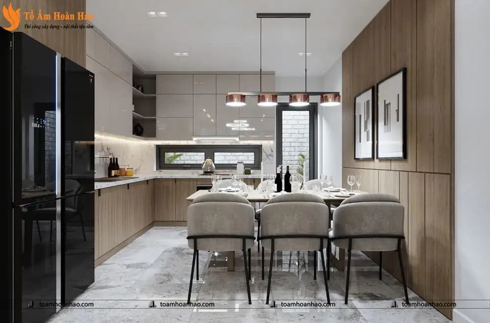 Mẫu tủ bếp chữ L tiện nghi