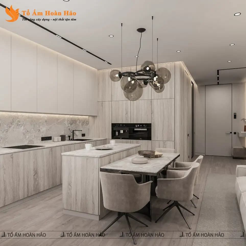 Mẫu tủ bếp chữ L tiện nghi