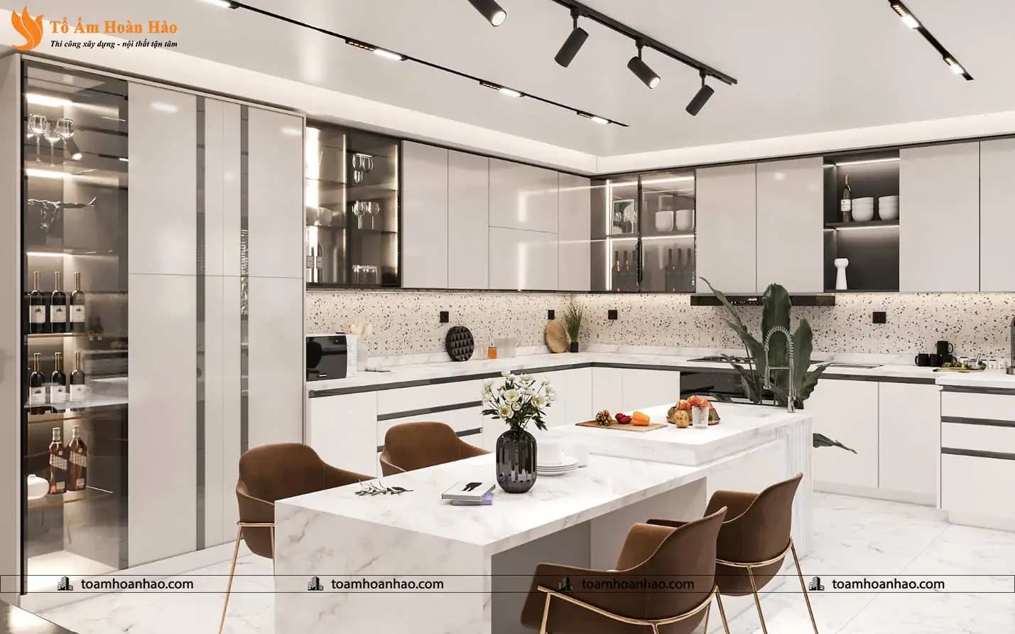 Mẫu tủ bếp chữ L tiện nghi