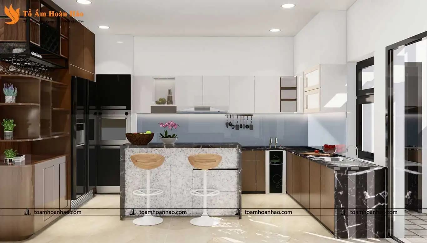 Mẫu tủ bếp chữ L tiện nghi