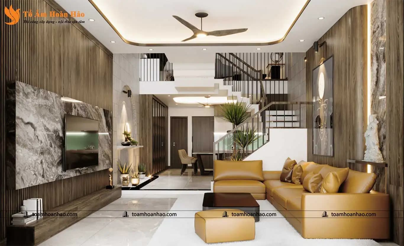 Phòng khách nội thất gỗ óc chó