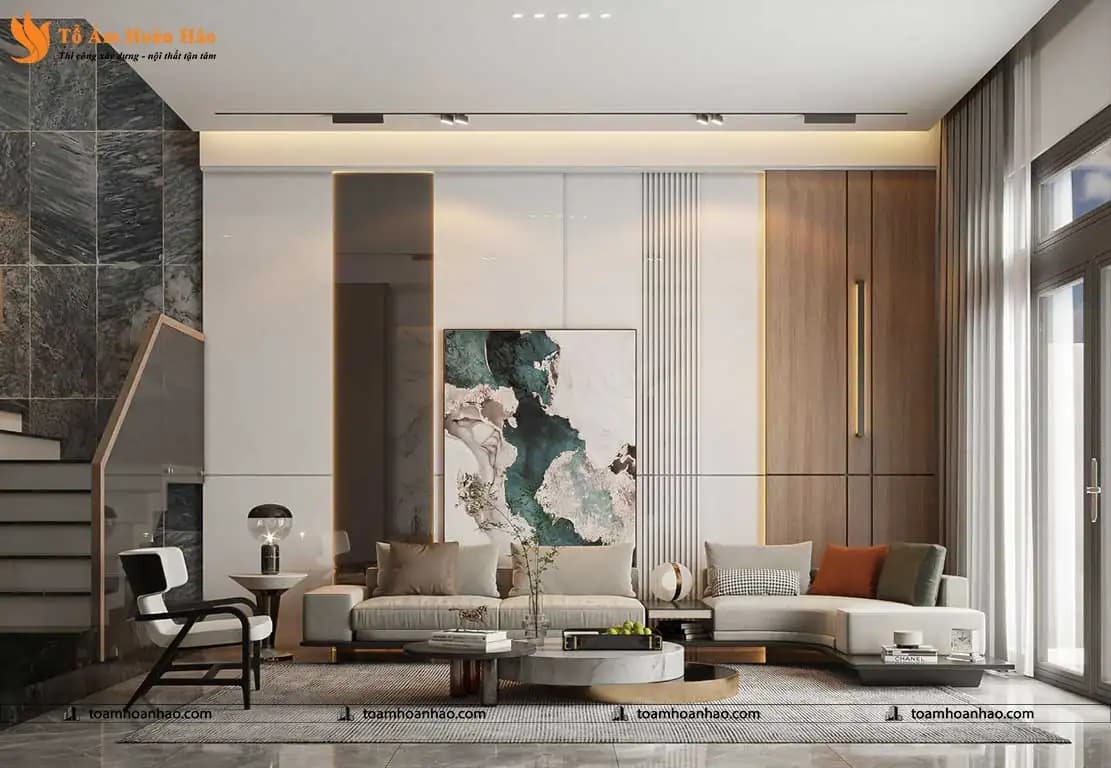 Phòng khách nội thất gỗ óc chó