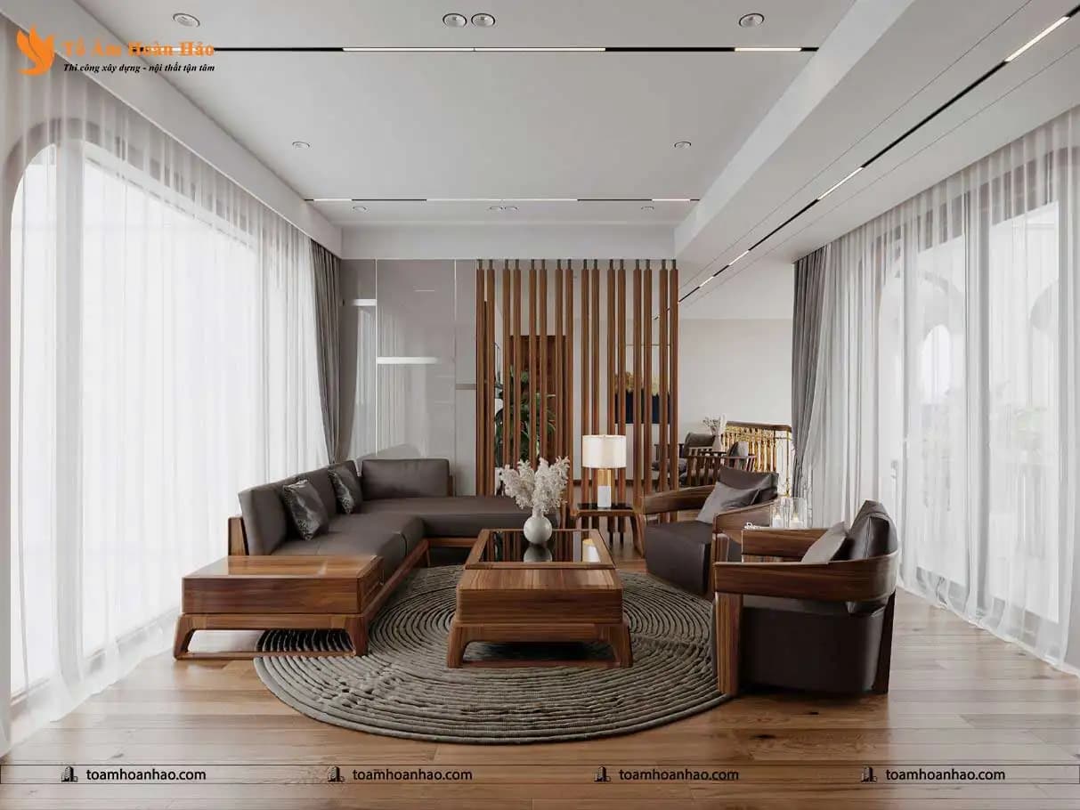 Phòng khách nội thất gỗ óc chó
