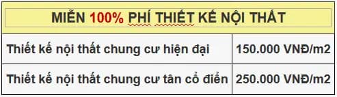 Bảng ưu đãi miễn 100% phí thiết kế nội thất theo gói
