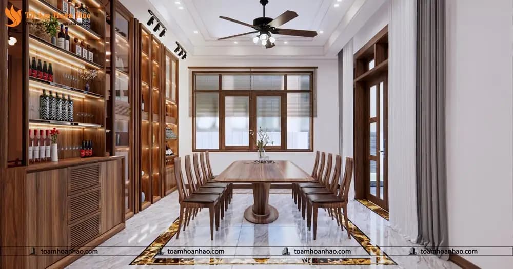 nội thất biệt thự gỗ óc chó