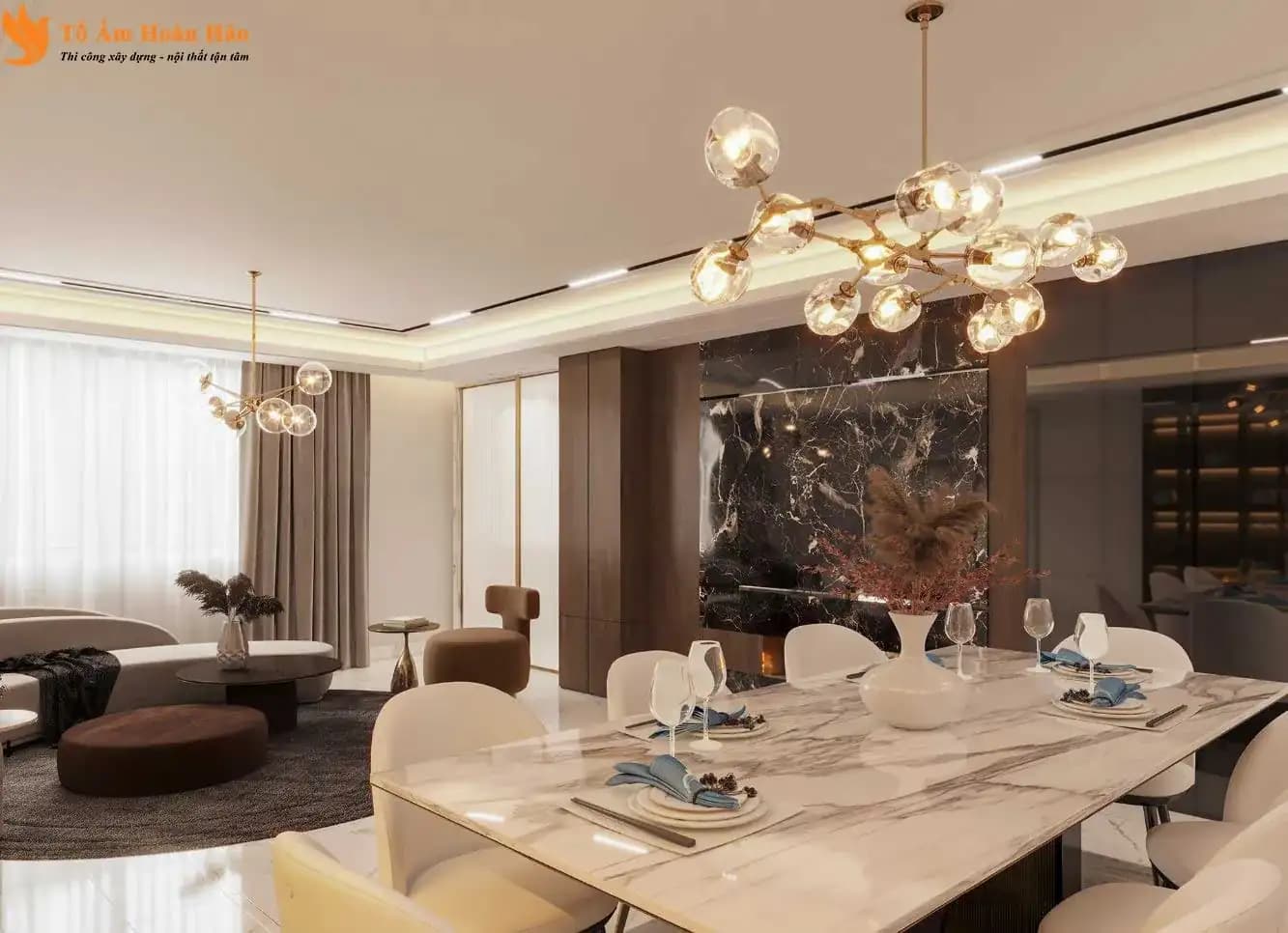 nội thất biệt thự gỗ óc chó