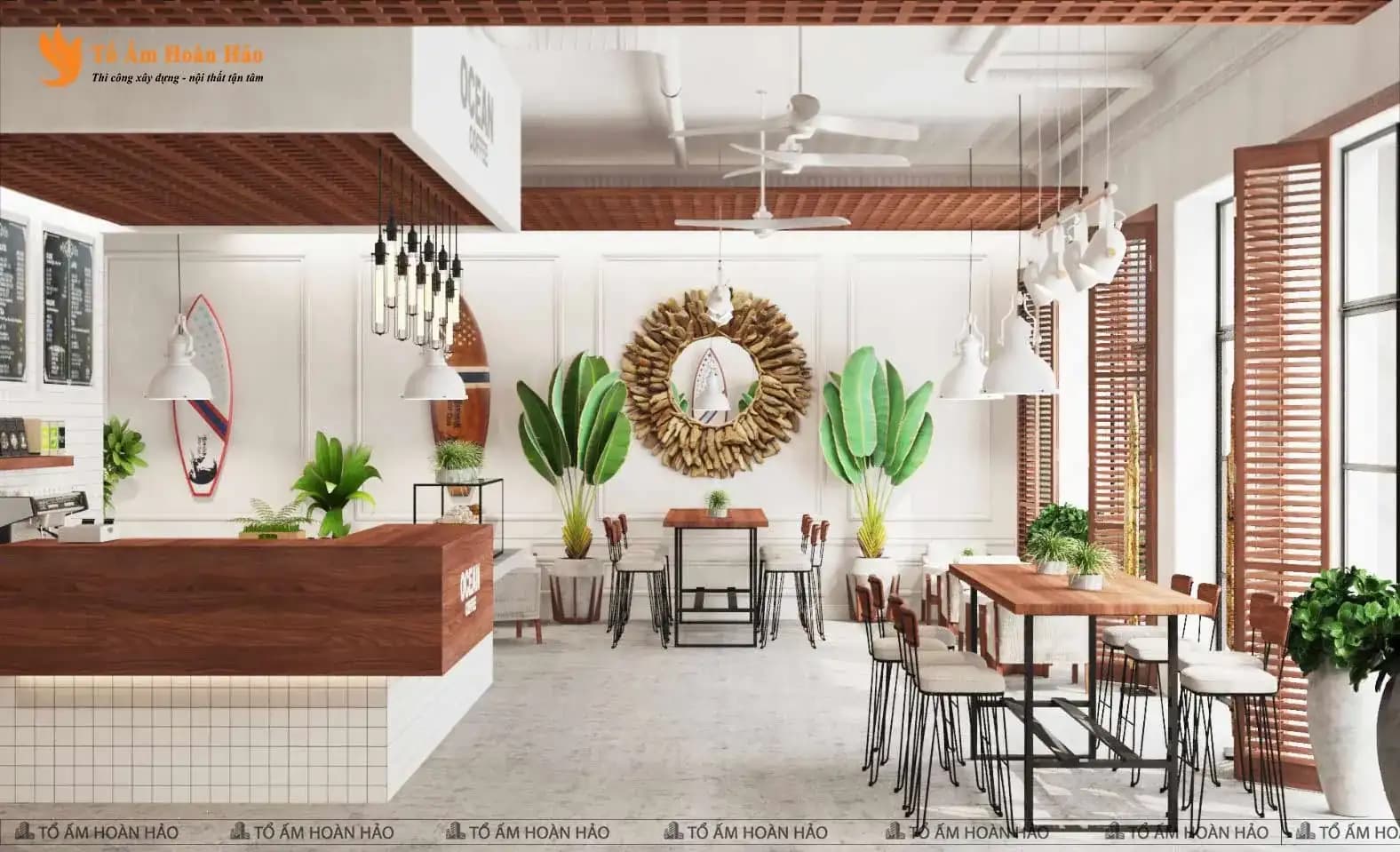 OCEAN COFFEE – THIẾT KẾ QUÁN CÀ PHÊ 170M2 MANG HƠI THỞ BIỂN CẢ VỚI PHONG CÁCH COASTAL