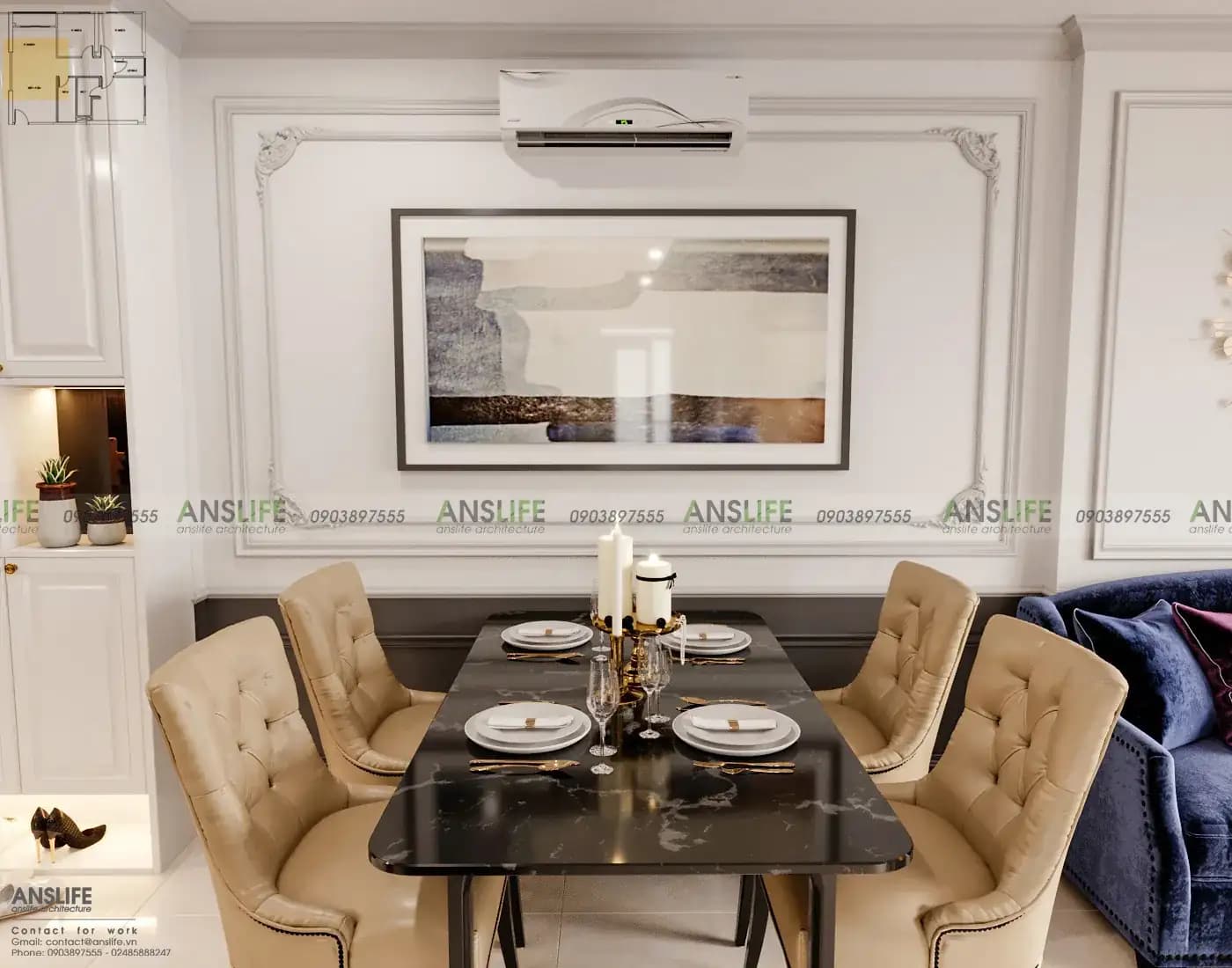 THIẾT KẾ NỘI THẤT CHUNG CƯ VINHOMES GRANDPARK DIỆN TÍCH 82M2 – PHONG CÁCH BÁN CỔ ĐIỂN SANG TRỌNG