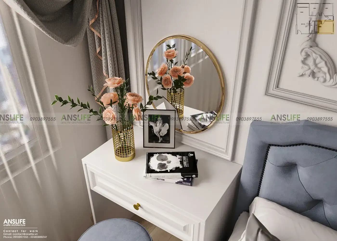 THIẾT KẾ NỘI THẤT CHUNG CƯ VINHOMES GRANDPARK DIỆN TÍCH 82M2 – PHONG CÁCH BÁN CỔ ĐIỂN SANG TRỌNG