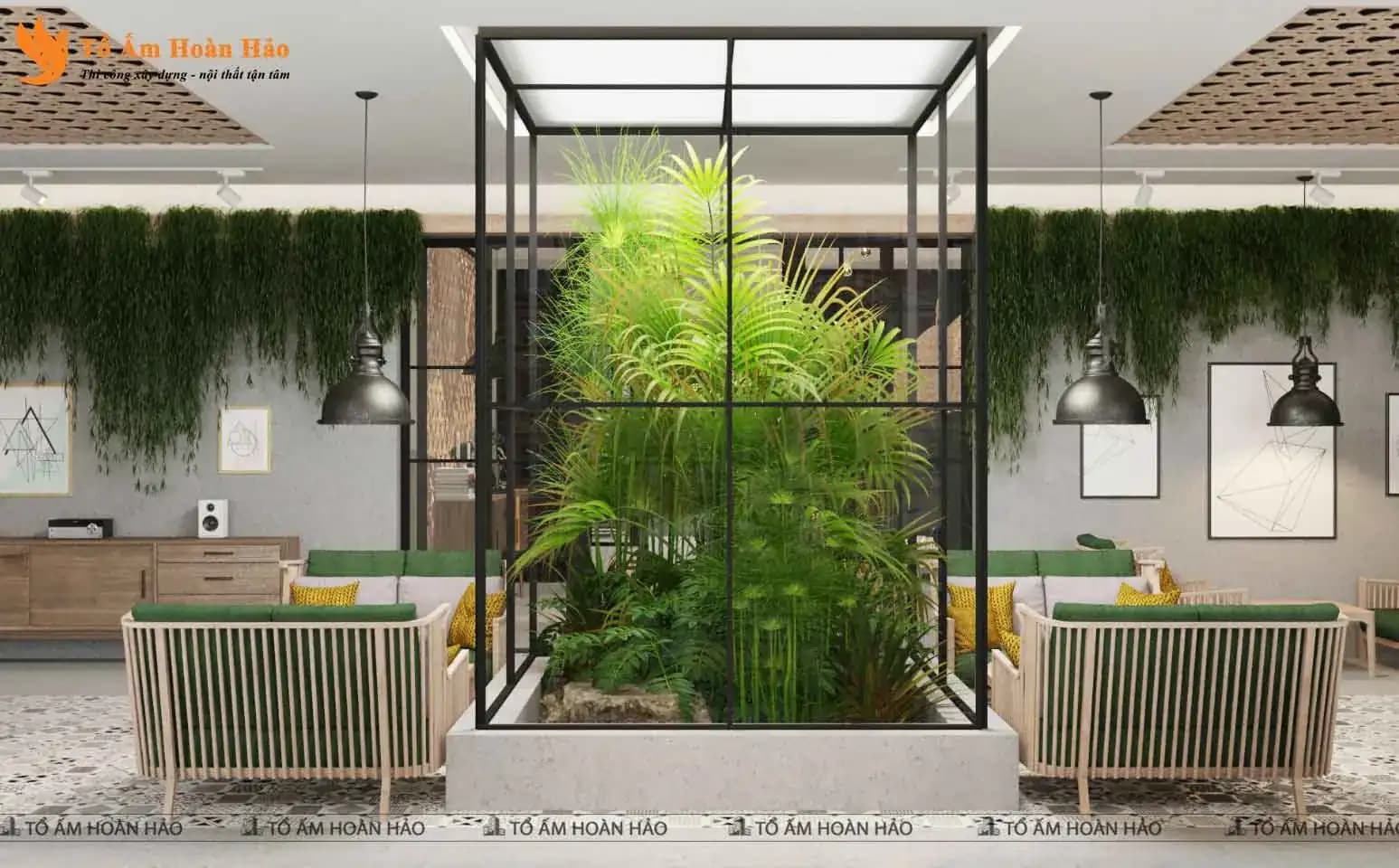 CHIÊM NGƯỠNG THIẾT KẾ QUÁN CÀ PHÊ 120M2 PHONG CÁCH TROPICAL XANH MÁT – SHOHA COFFEE