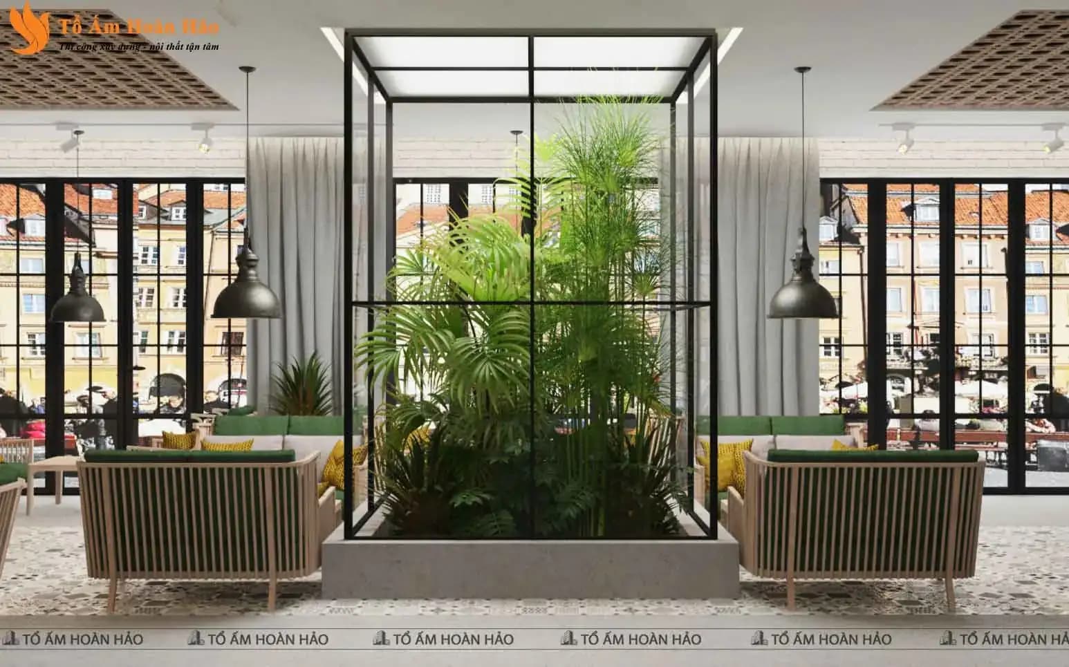 CHIÊM NGƯỠNG THIẾT KẾ QUÁN CÀ PHÊ 120M2 PHONG CÁCH TROPICAL XANH MÁT – SHOHA COFFEE