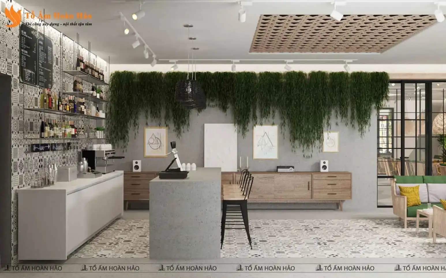 CHIÊM NGƯỠNG THIẾT KẾ QUÁN CÀ PHÊ 120M2 PHONG CÁCH TROPICAL XANH MÁT – SHOHA COFFEE