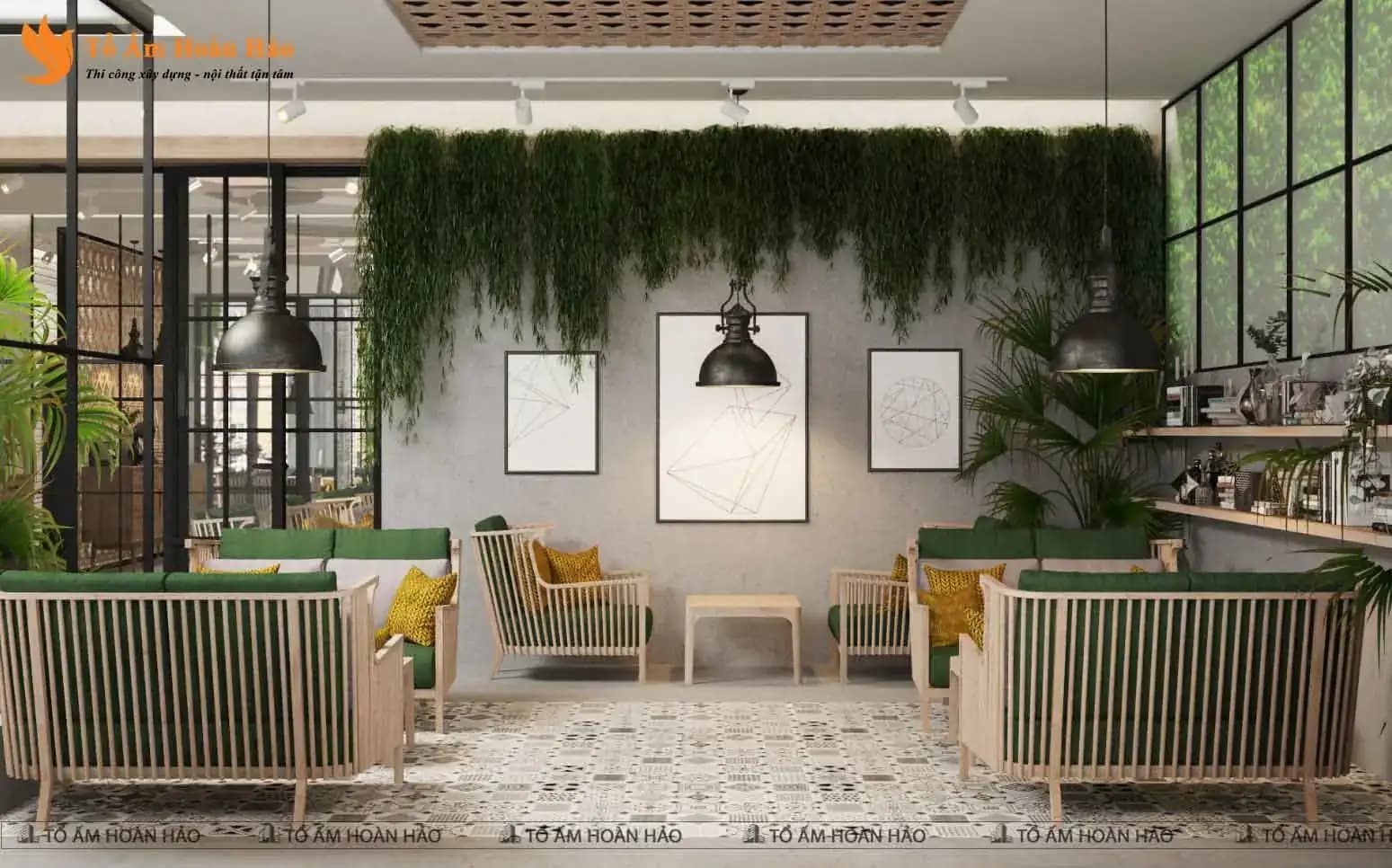 CHIÊM NGƯỠNG THIẾT KẾ QUÁN CÀ PHÊ 120M2 PHONG CÁCH TROPICAL XANH MÁT – SHOHA COFFEE