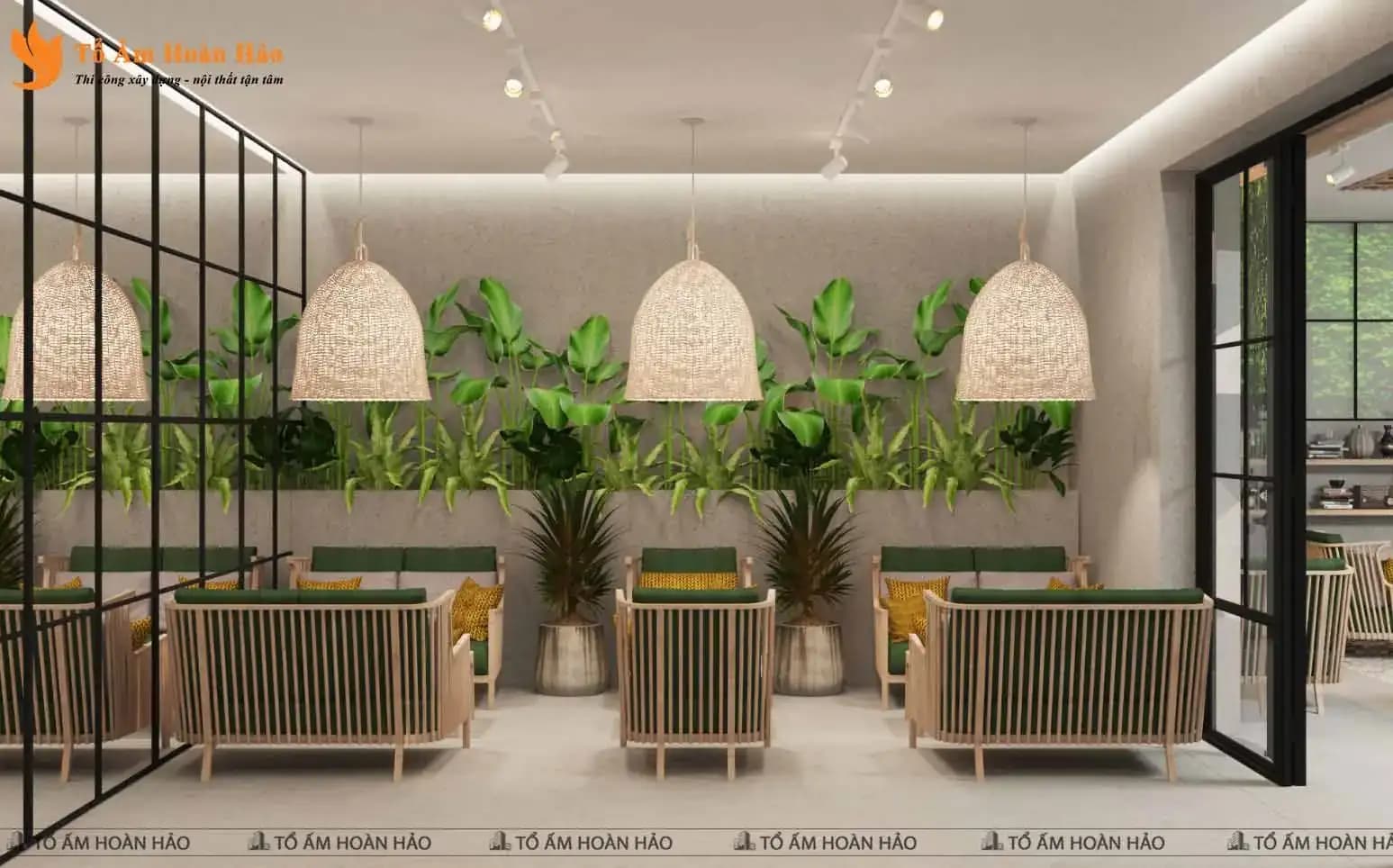 CHIÊM NGƯỠNG THIẾT KẾ QUÁN CÀ PHÊ 120M2 PHONG CÁCH TROPICAL XANH MÁT – SHOHA COFFEE
