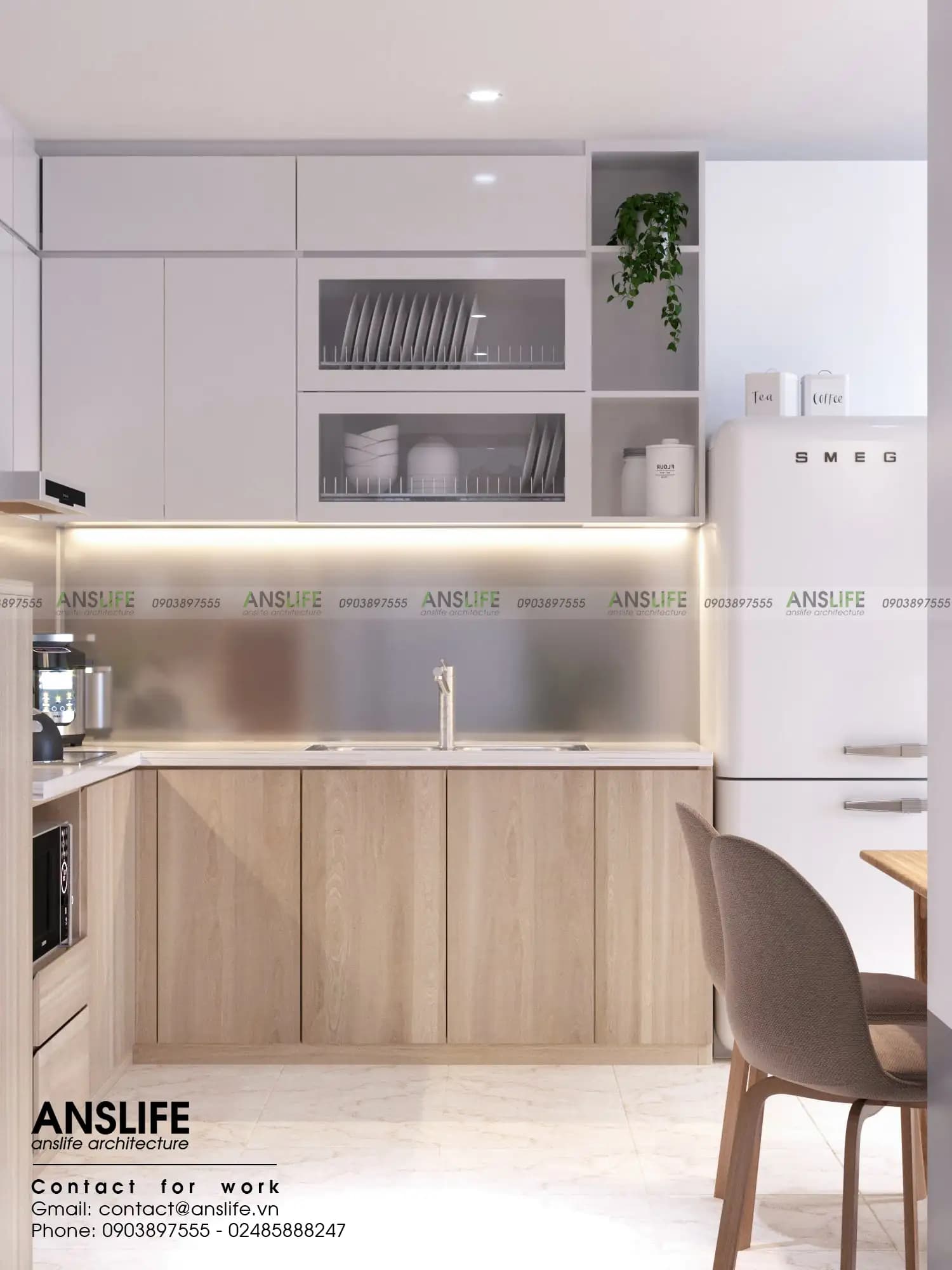 Mẫu tủ bếp chữ L