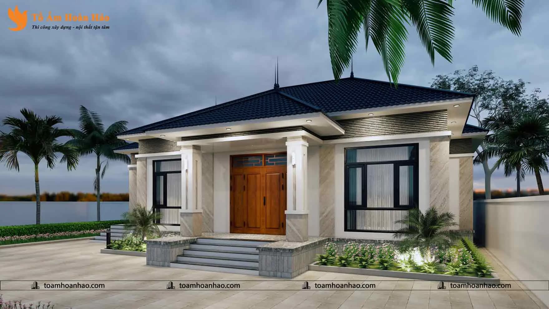 Phối cảnh 08 – Biệt thự nhà vườn đẹp mái thái 1 tầng phù hợp nghỉ dưỡng