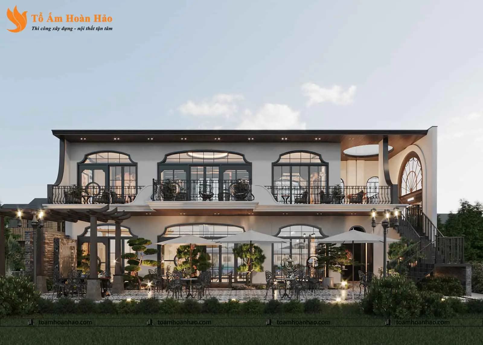 Phối cảnh 02 – Thiết kế biệt thự đẹp Restaurant & Coffee phong cách Indochine năm 2022