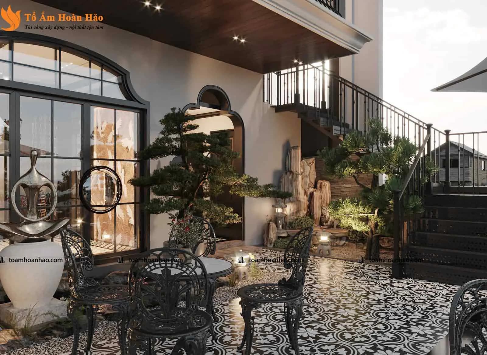 Phối cảnh 08 – Thiết kế biệt thự đẹp Restaurant & Coffee phong cách Indochine năm 2022