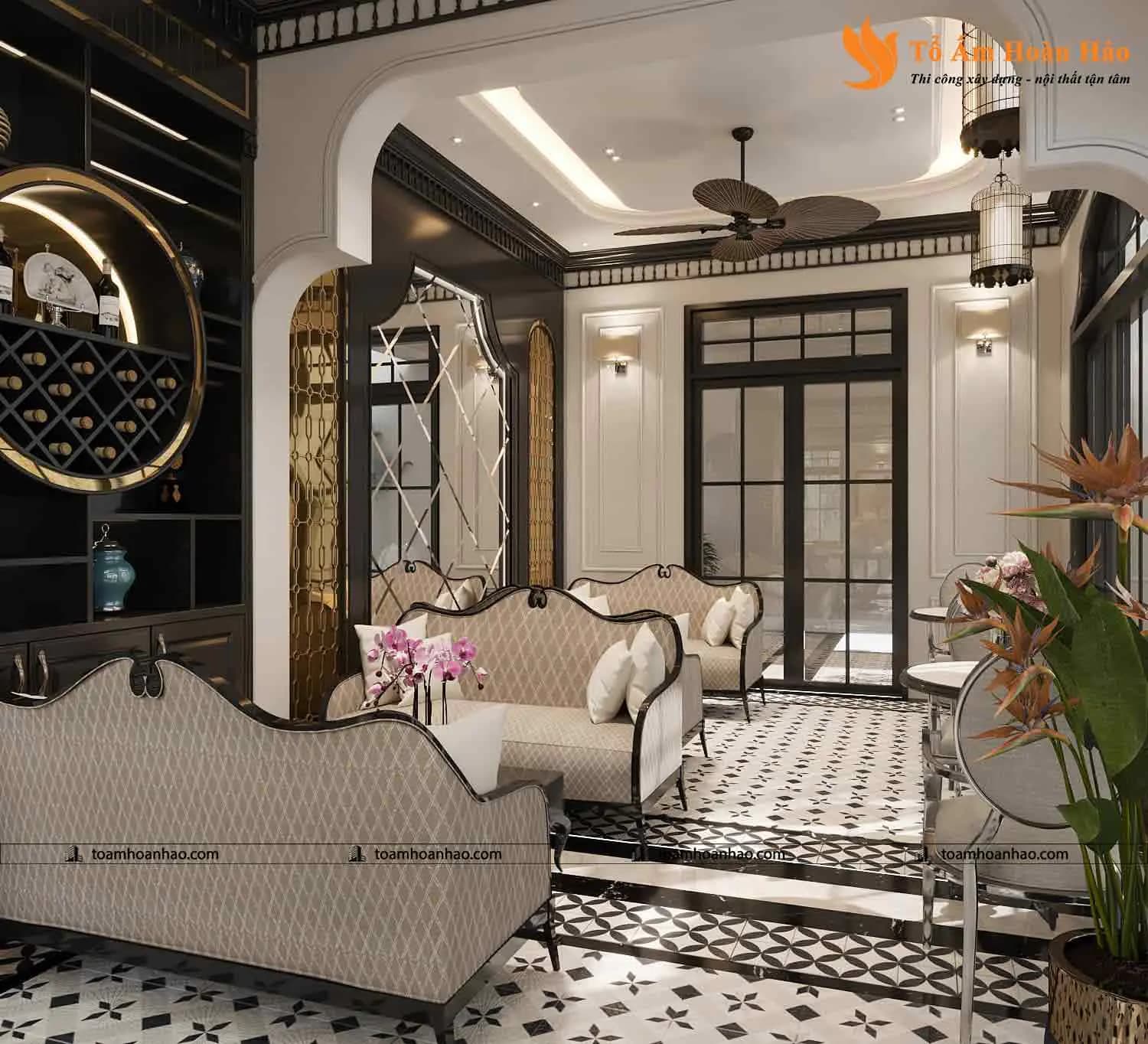 Phối cảnh 17 – Thiết kế biệt thự đẹp Restaurant & Coffee phong cách Indochine năm 2022