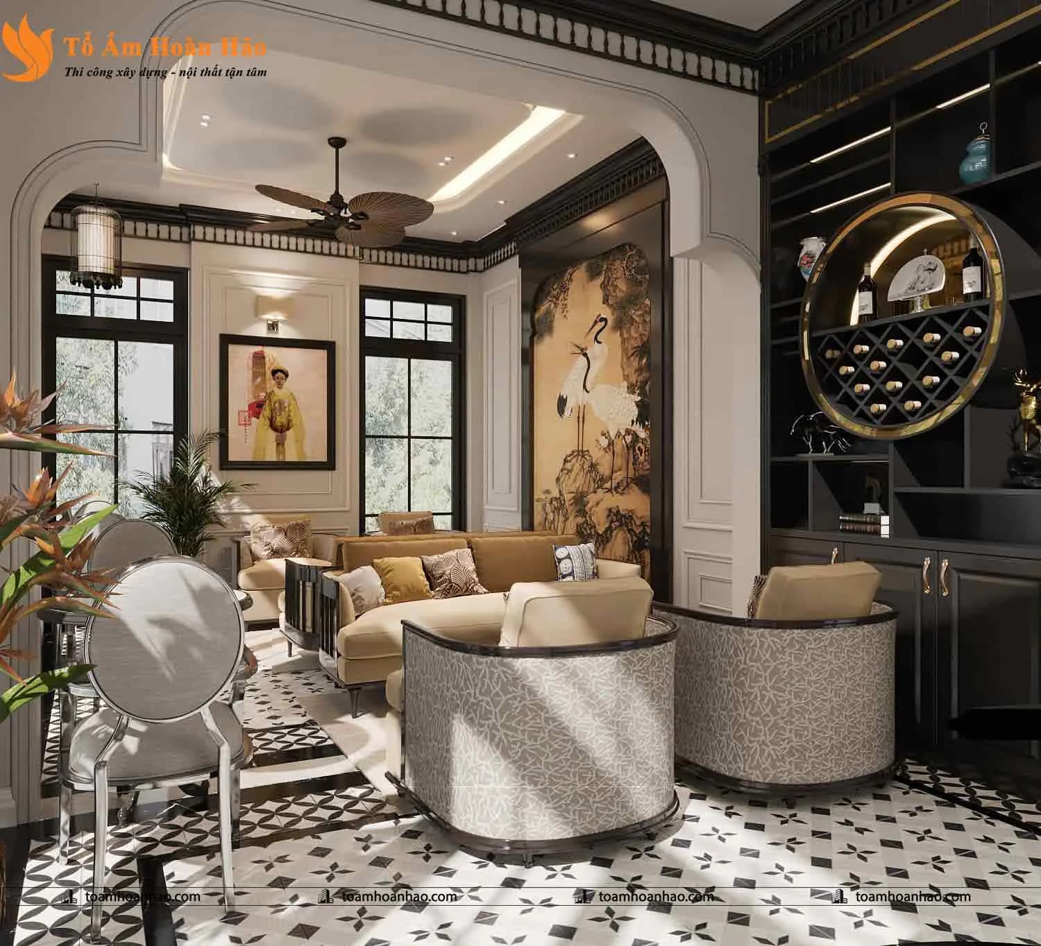 Phối cảnh 20 – Thiết kế biệt thự đẹp Restaurant & Coffee phong cách Indochine năm 2022