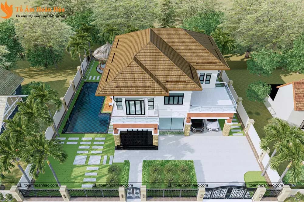 Phối cảnh 06 – THIẾT KẾ BIỆT THỰ NHÀ VƯỜN 2 TẦNG MÁI NHẬT