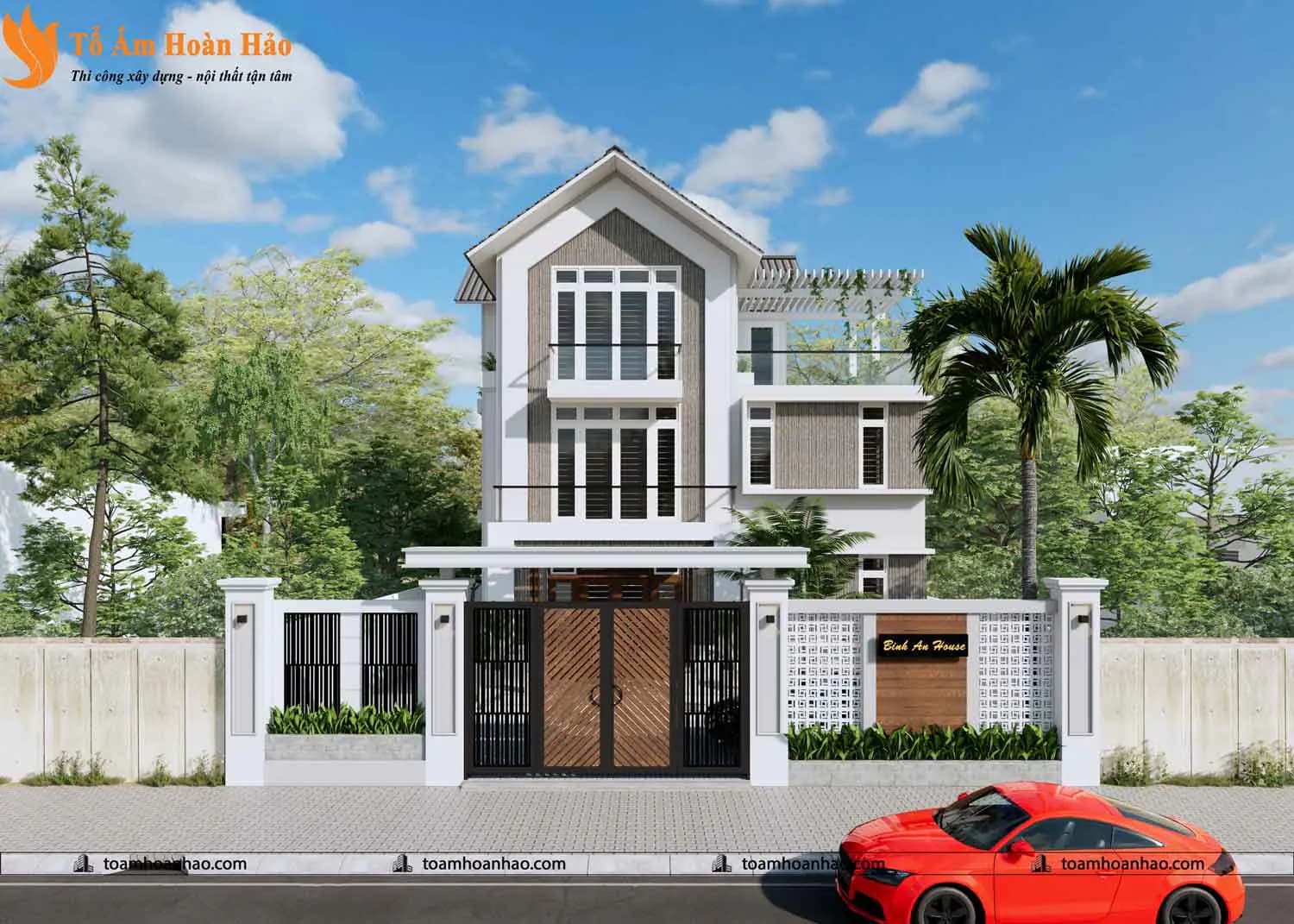 THIẾT KẾ KIẾN TRÚC NHÀ PHỐ MÁI THÁI 3 TẦNG HIỆN ĐẠI-TP. HỒ CHÍ MINH VỚI DIỆN TÍCH 8M x 16M