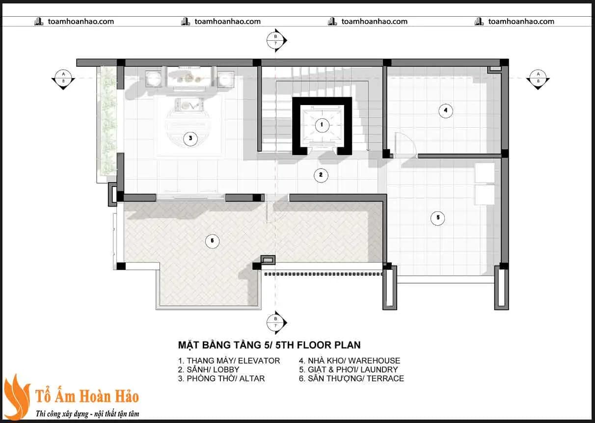 Phối cảnh 08 – THI CÔNG THIẾT KẾ NHÀ PHỐ – THÀNH PHỐ HỒ CHÍ MINH 6.3Mx11.72M, 5 TẦNG HIỆN ĐẠI