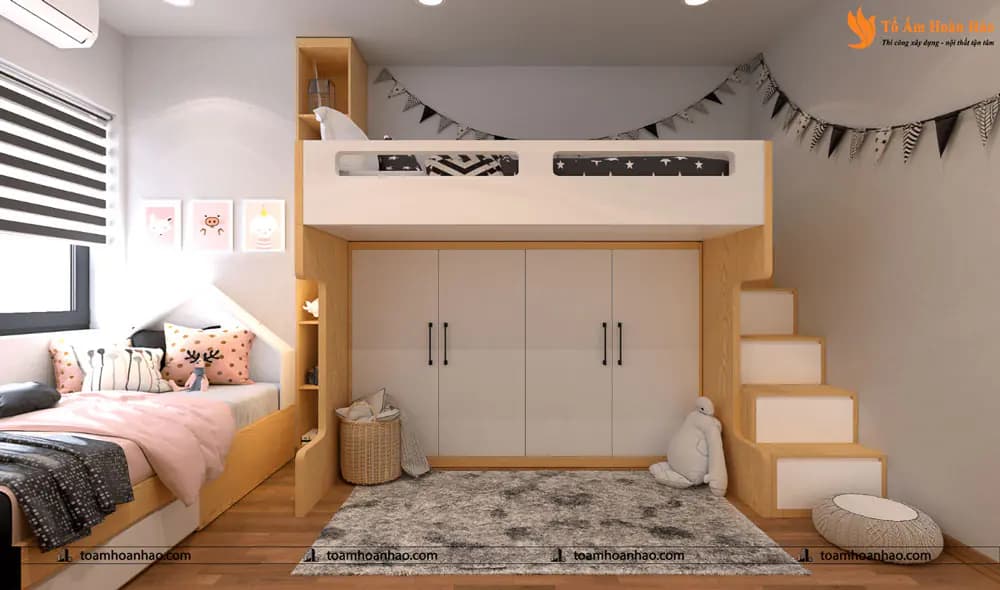 Phối cảnh 04 – 10+ MẪU THIẾT KẾ NỘI THẤT GIƯỜNG TẦNG DÀNH CHO PHÒNG NGỦ TRẺ EM ĐẸP