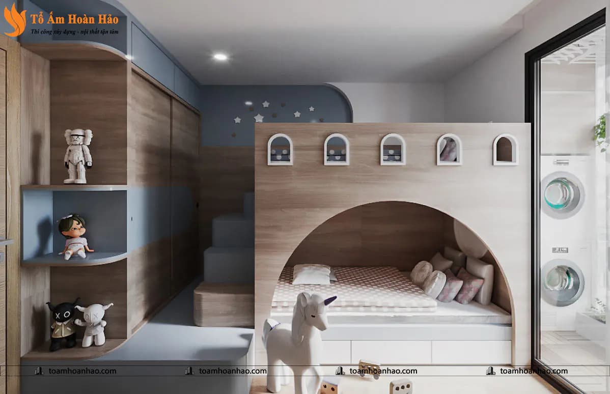 Phối cảnh 06 – 10+ MẪU THIẾT KẾ NỘI THẤT GIƯỜNG TẦNG DÀNH CHO PHÒNG NGỦ TRẺ EM ĐẸP