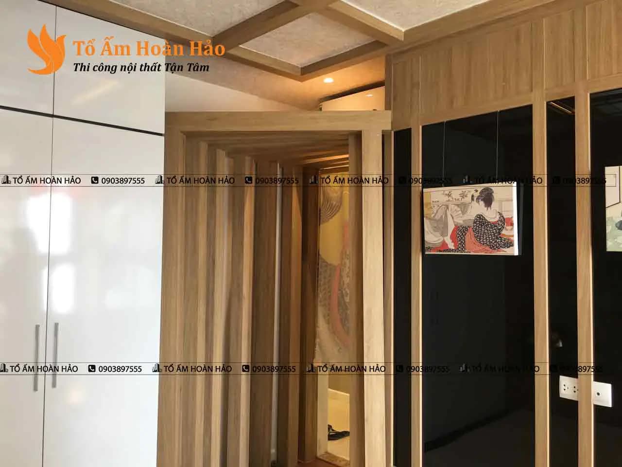 Không gian phòng ngủ master được thiết kế theo phong cách Nhật cổ. – Chung cư 85m2 phong cách Nhật Bản