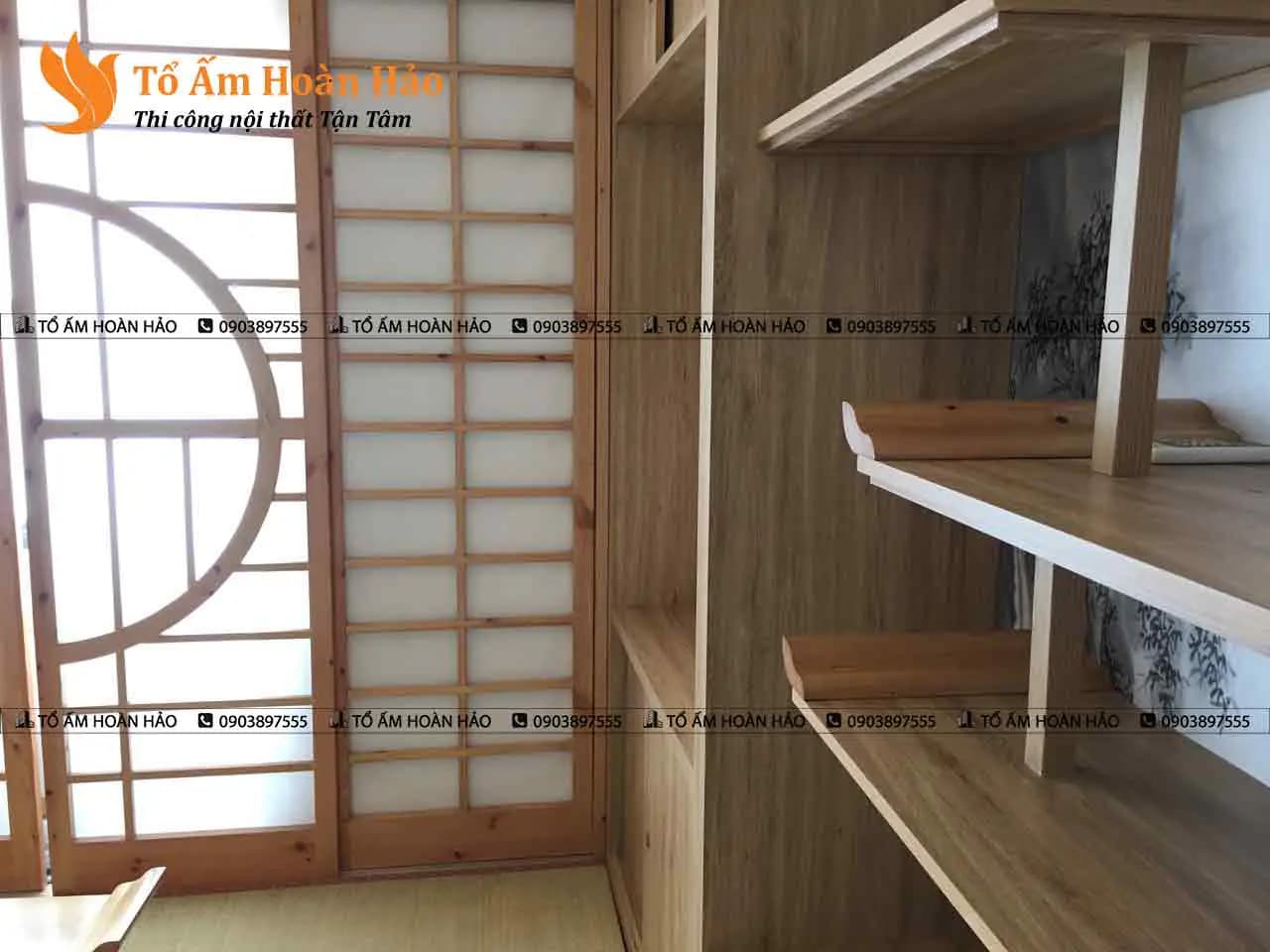 Không gian phòng ngủ master được thiết kế theo phong cách Nhật cổ. – Chung cư 85m2 phong cách Nhật Bản